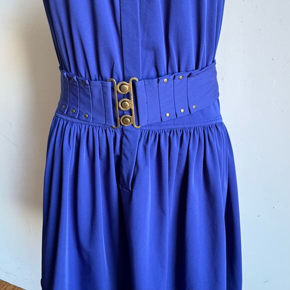 DIANE VON FURSTENBERG Blue Stretchy Cap Sleeve Belted Dress - Picture 10 of 11